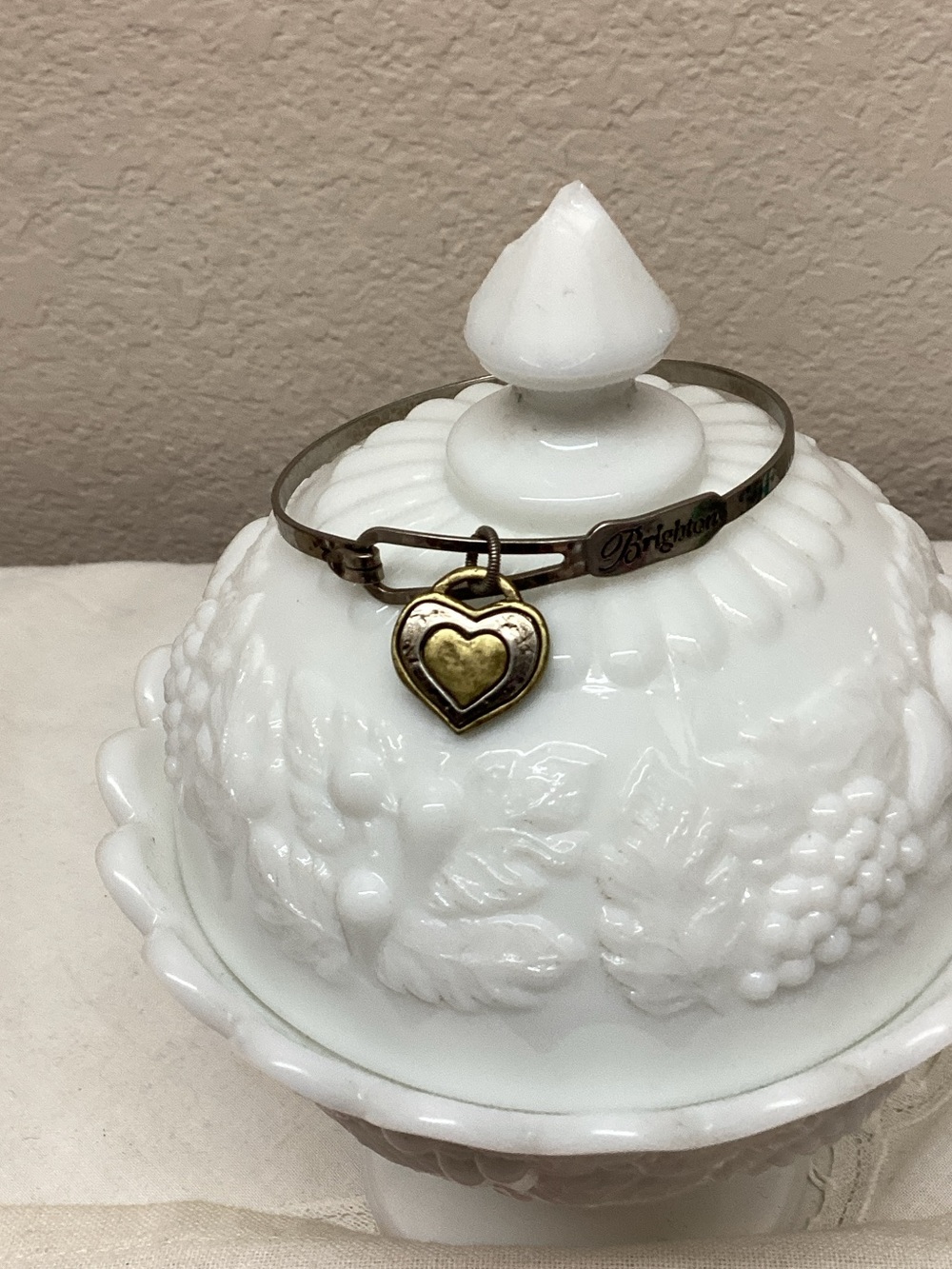 Brighton Two-Tone Heart Charm Bangle Bracelet - White and Gold